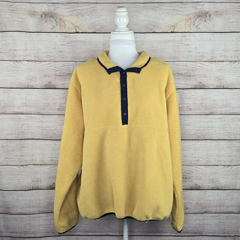 Vintage Men's L.L. Bean Regular Trail Model Fleece Snap Pullover XL 90s Yellow - Picture 7 of 8
